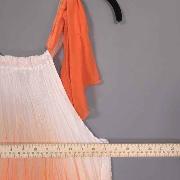 Komarov Women's Dress MEDIUM Ombre Print Orange White Chiffon Pleated USA MADE - Picture 4 of 9